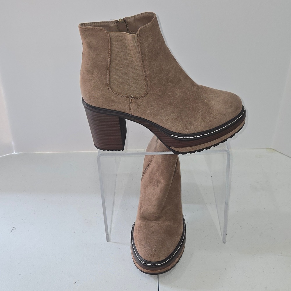 Altar'd State Womens 8.5 Tan Suede Platform Chunky Heel Ankle Boots Booties Boho
